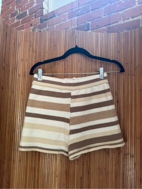Princess Polly Striped High-Waist Knit Shorts in Cream, Tan, and Brown